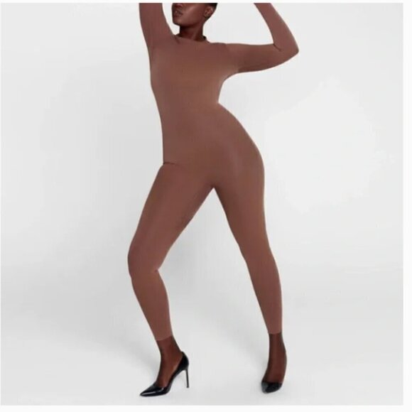 SKIMS Pants - NWT SKIMS All in One Cocoa Sheer Sheer Neck Long Sleeve High Compression Size 3X